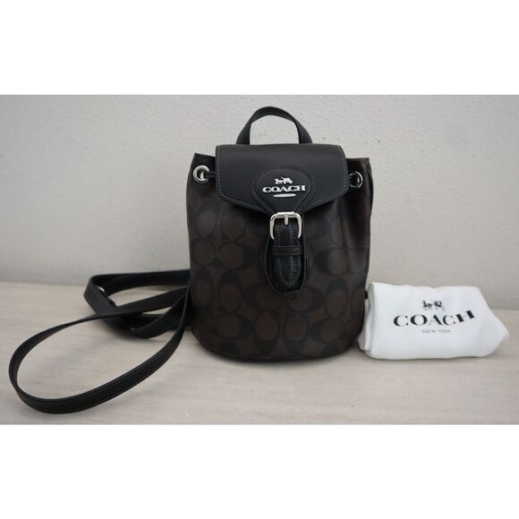 Coach CL458 Silver/Brown Black Signature Canvas Amelia Convertible Backpack - Picture 1 of 16